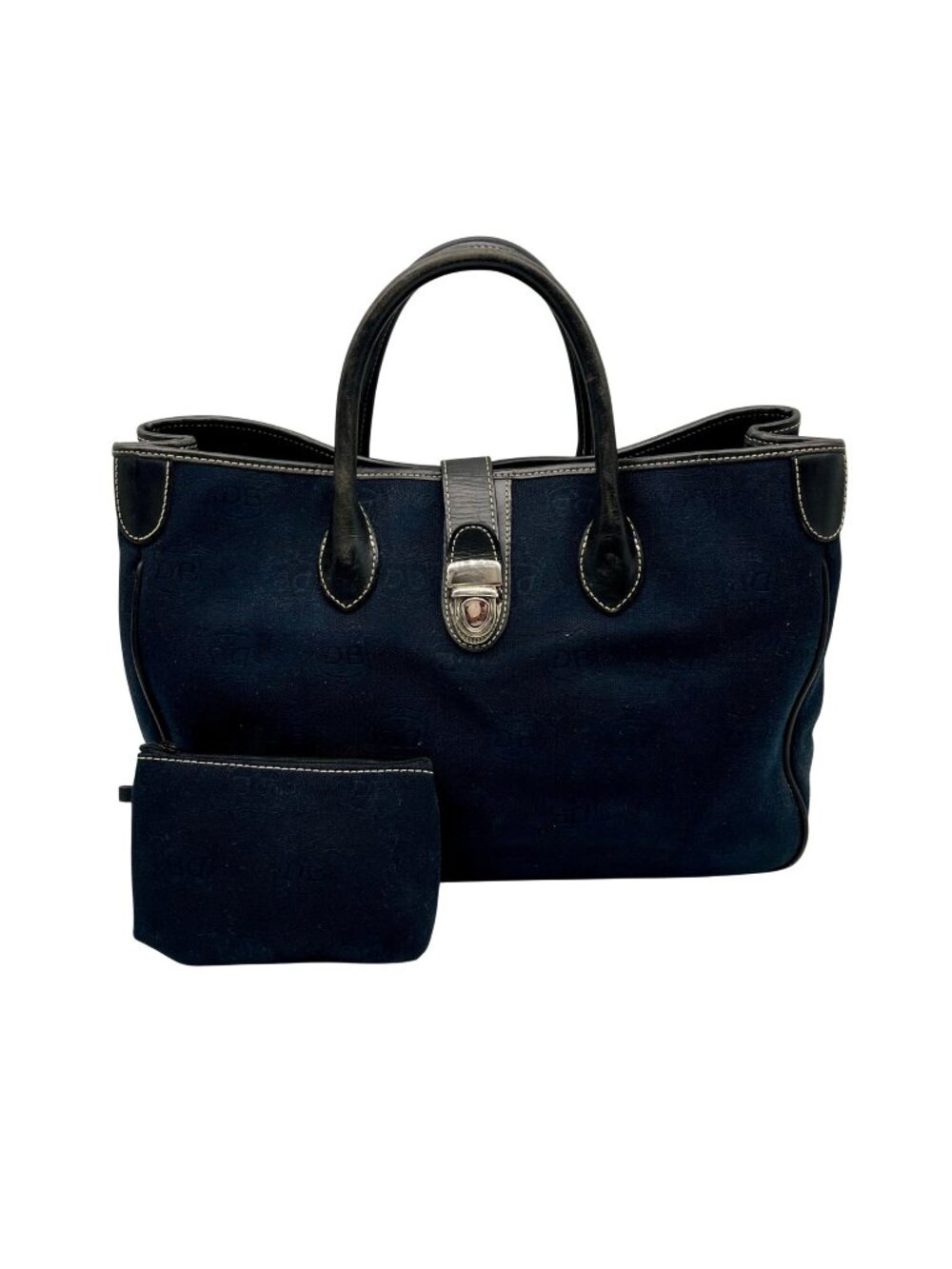 Dooney & Bourke Dark Blue Logo-Printed Canvas Tote Bag